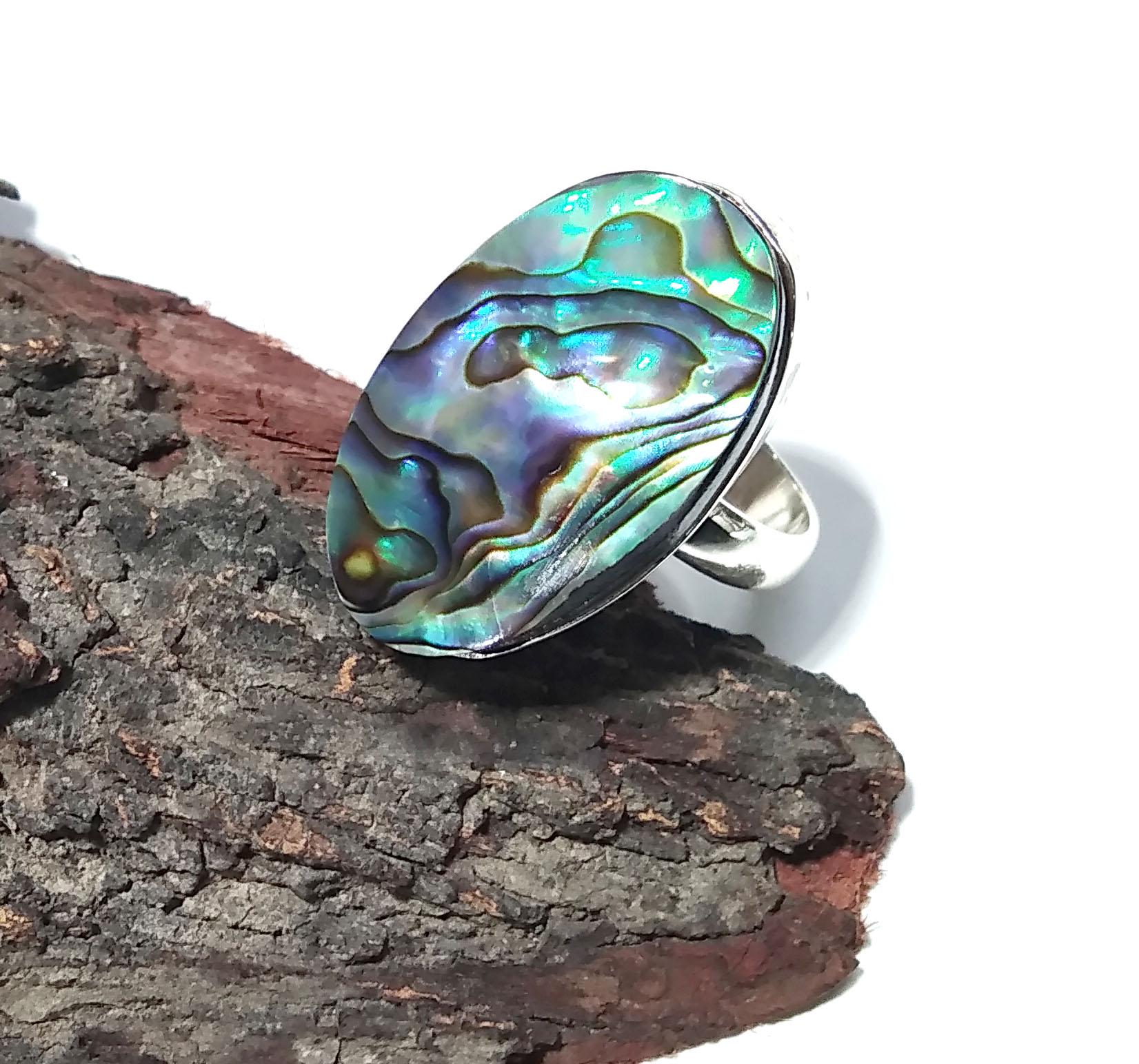 Natural Abalone Shell Gemstone Ring, 925 Solid Starling Silver Ring, Abalone Shell Stone Size 27x17mm Handmade Silver Ring, Birthday Ring